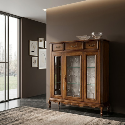 Klassisches Möbeldesign Vitrine braun Glasschrank elegant luxuriös neu