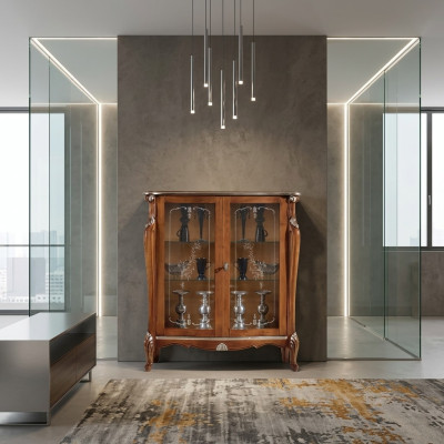 Braune Glasvitrine Wohnzimmer Holz Sideboard Luxus Vitrinen Schrank Regal