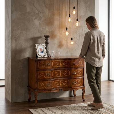 Klassische Kommode 3x Schubladen Echtholz Design Wohnzimmer Möbel