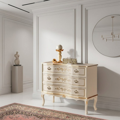 Klassische Kommode 3x Schubladen Echtholz Design Wohnzimmer Möbel