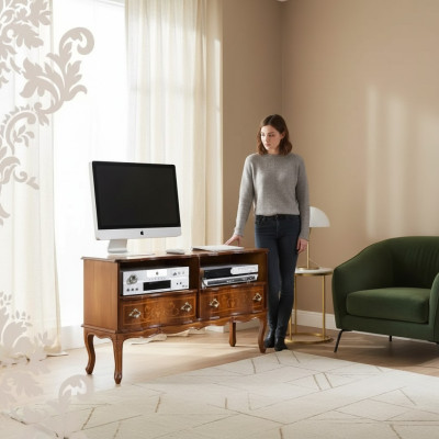 Klassisches Lowboard TV-Ständer RTV Schrank Schubladen Holz Design Neu