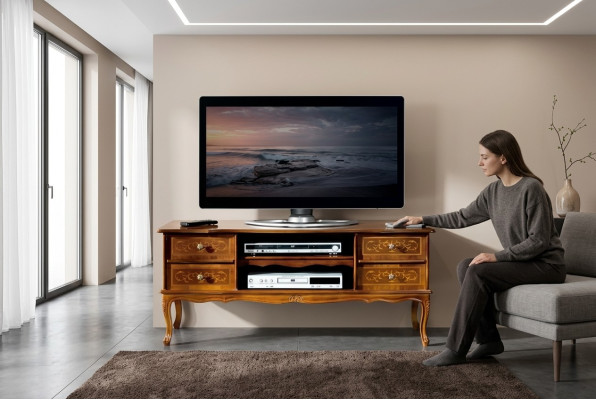 Klassischer Brauner rtv Luxus tv Schrank Lowboard Schubladen Holzmöbel