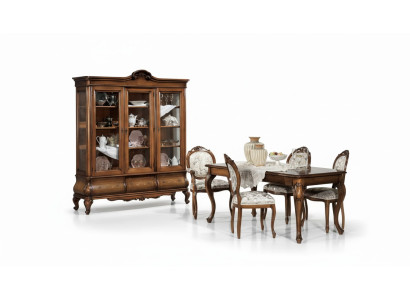 Klassische Esszimmer Garnitur Holzmöbel Esstisch 4x Stühle Vitrine 6tlg