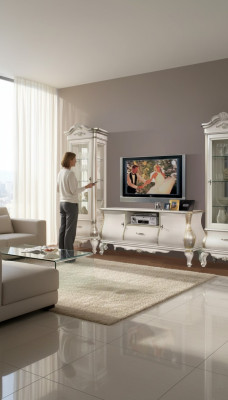 TV-Ständer Luxuriöses klassisches weißes Holz neu im Wohnzimmer