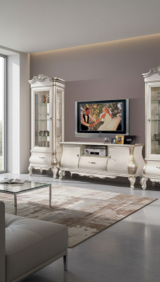 TV-Ständer Luxuriöses klassisches weißes Holz neu im Wohnzimmer