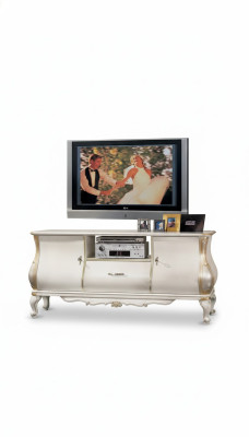 TV-Ständer Luxuriöses klassisches weißes Holz neu im Wohnzimmer