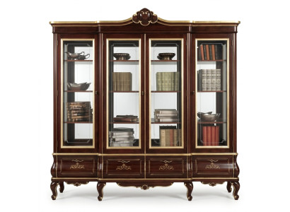 Klassisches Braunes Bücherregal Schubladen Glastüren Massivholz Möbel