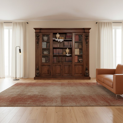 Großes Braunes Bücherregal Luxus Vitrine Holzschrank Massivolz Möbel