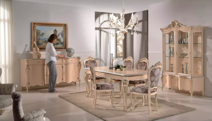 Esszimmer Möbel Esstisch Vitrine Kommode 4x Stühle Essgruppen 7 tlg Garnitur