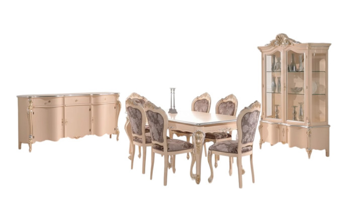 Esszimmer Möbel Esstisch Vitrine Kommode 4x Stühle Essgruppen 7 tlg Garnitur