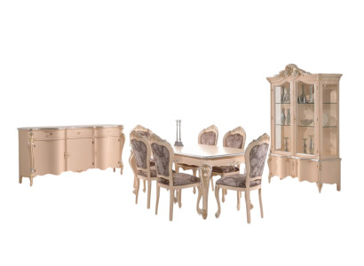 Esszimmer Möbel Esstisch Vitrine Kommode 4x Stühle Essgruppen 7 tlg Garnitur