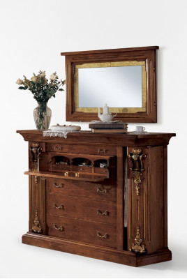 Schlafzimmer Kommode mit Spiegel Klassische Möbel 2 tlg Bett Schrank