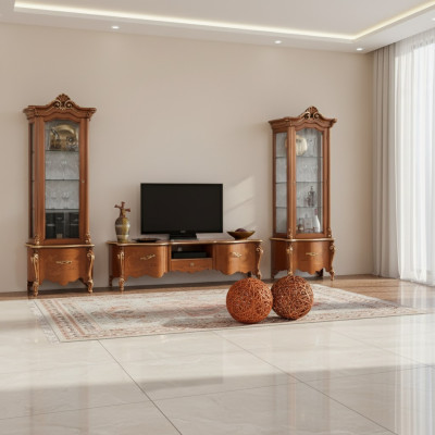 Klassischer TV-Ständer Luxus 2x Vitrine Wohnzimmer Möbel Wohnwand Holz