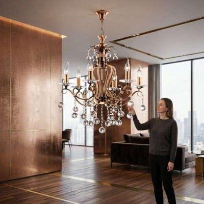Luxus Deckenleuchter Lüster Kronleuchter Deckenlampe Gold Kristall Art
