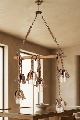 Lampe Deckenleuchter Lüster Kronleuchter Deckenlampe Bambus Glas Braun