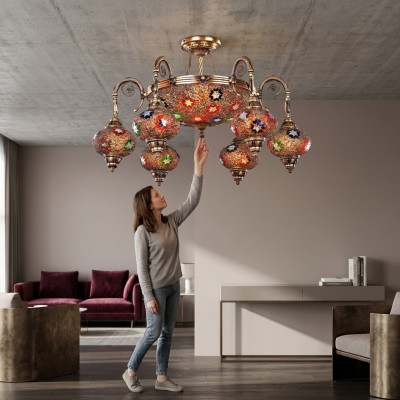 Deckenleuchter Lüster Kronleuchter Deckenlampe Lampen Glas Gold Leuchte