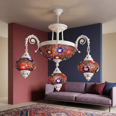Deckenleuchter Lüster Kronleuchter Deckenlampe Lampen Glas Art Weiß