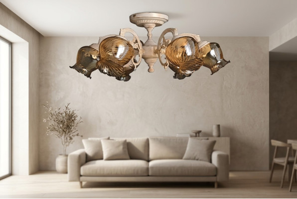 Deckenlampe Deckenleuchter Lüster Kronleuchter Lampen Glas Beige Art