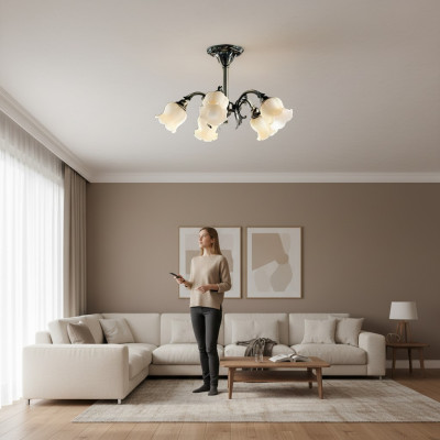 Deckenleuchter Lüster Kronleuchter Deckenlampe Lampen Glas Grai Beige