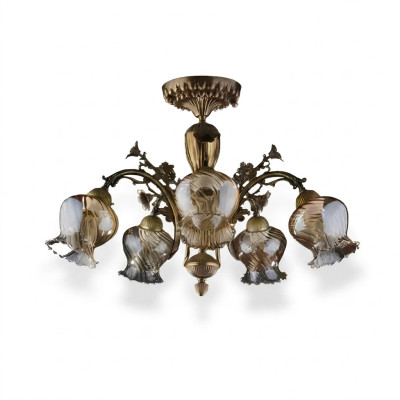 Deckenlampe Deckenleuchter Blumen Lüster Kronleuchter Lampe Glas Braun