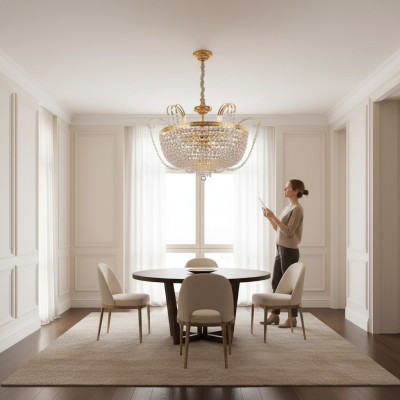 Lüster Luxus Deckenleuchter Kronleuchter Deckenlampe Gold Kristall Lampe