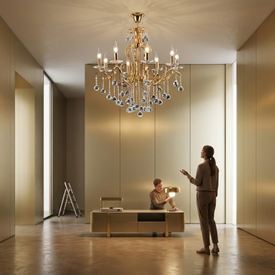 Luxus Deckenleuchter Lüster Kronleuchter Deckenlampe Kristall Gold