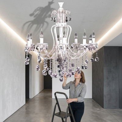 Luxus Deckenleuchter Lüster Kronleuchter Deckenlampe Kristall Silber