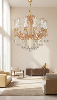 Luxus Deckenleuchter Lüster Kronleuchter Deckenlampe Kristall Gold