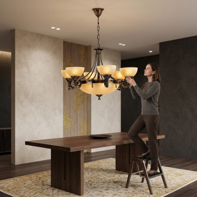 Lüster Deckenleuchter Modern Kronleuchter Deckenlampe Beige Glas Lampe