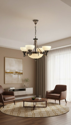 Lüster Deckenleuchter Modern Kronleuchter Deckenlampe Beige Glas Lampe