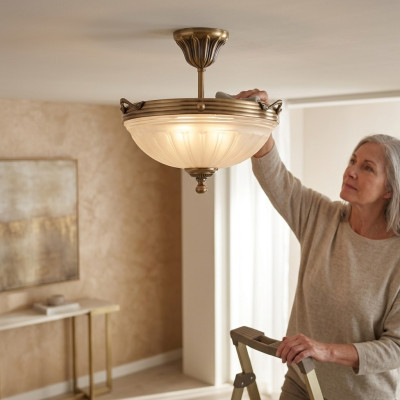 Deckenleuchter Lampe Beige Deckenlampe Lüster Kronleuchter Glas Art