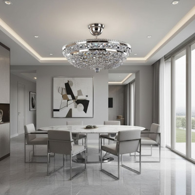 Rund Silber Luxus Deckenlampe Lüster Deckenleuchter Silber Kronleuchter Kristall