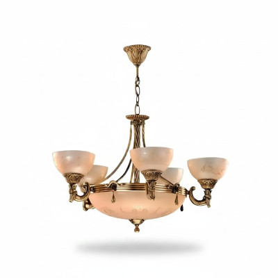 Kronleuchter Deckenlampe Lüster Deckenleuchter Lampe Glas Gold Beige