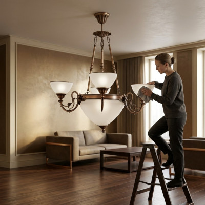 Deckenlampe Deckenleuchter Kronleuchter Lampe Lüster Glas Art Weiß