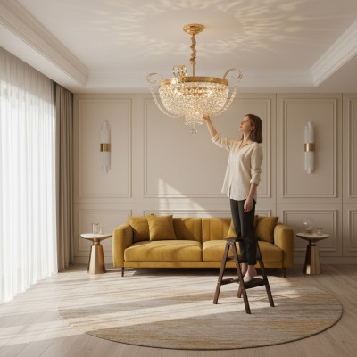 Deckenleuchter Luxus Kronleuchter Deckenlampe Lüster Gold Kristall