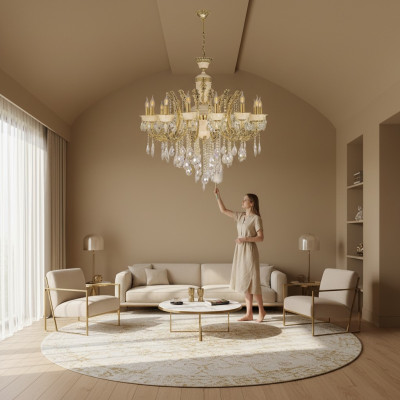 Deckenleuchter Luxus Kronleuchter Deckenlampe Lüster Gold Kristall Lampe