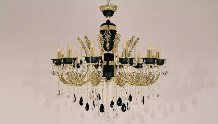Lampe Kronleuchter Deckenleuchter Luxus Deckenlampe Lüster Kristall Schwarz