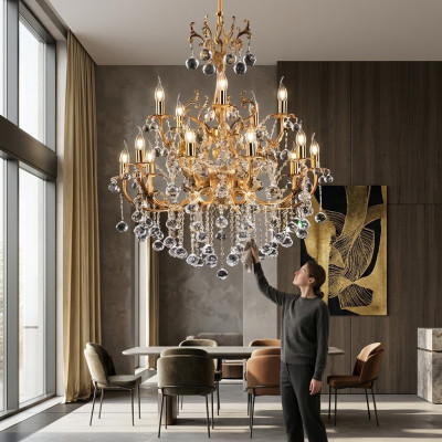 Deckenleuchter Luxus Kronleuchter Deckenlampe Lüster Gold Kristall 75x125