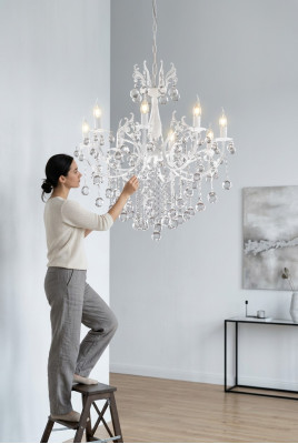 Luxus Deckenleuchter Weiß Kronleuchter Deckenlampe Lüster Kristall Lampe