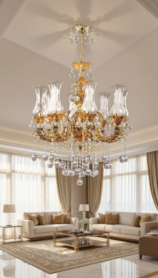 Lüster Luxus Deckenleuchter Gold Kronleuchter Deckenlampe Kristall Art