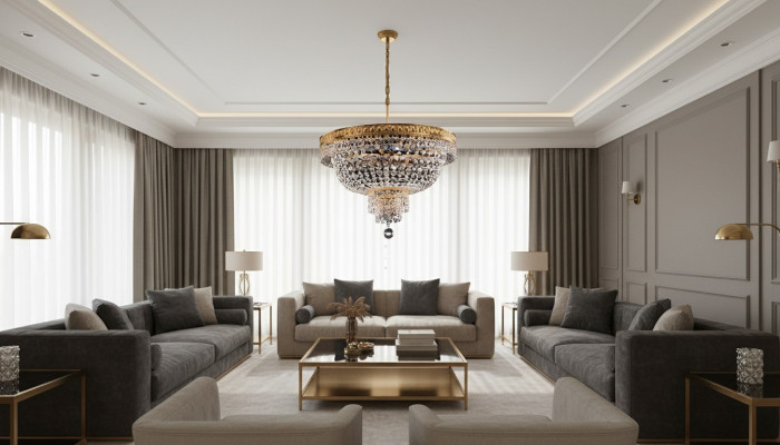 Lüster Deckenleuchter Luxus Gold Kronleuchter Deckenlampe Kristall Art