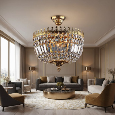Kronleuchter Deckenleuchter Luxus Gold Deckenlampe Lüster Kristall Art