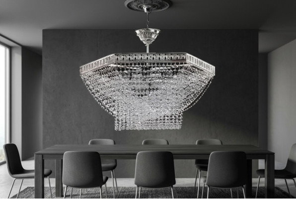 Luxus Lüster Deckenleuchter Silber Kronleuchter Deckenlampe Kristall