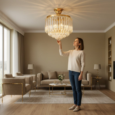 Deckenleuchter Luxus Gold Kronleuchter Deckenlampe Lüster Kristall Art