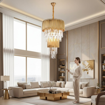 Luxus Kronleuchter Deckenleuchter Gold Deckenlampe Lüster Kristall XXL