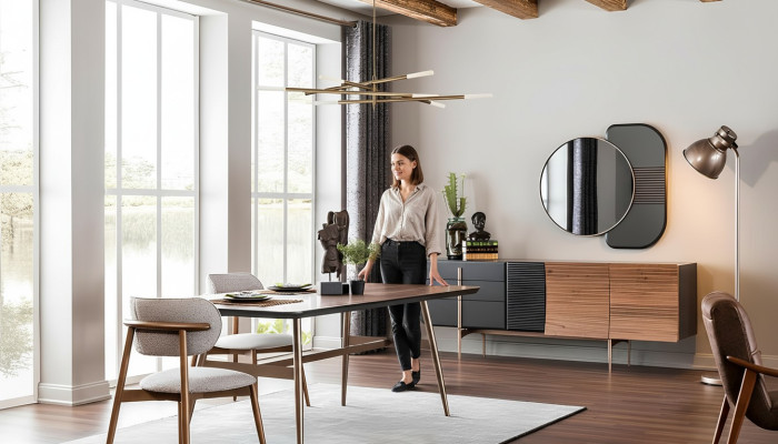 Luxus Sideboard Spiegel Kommode Lowboard Esszimmermöbel Set Brandneu