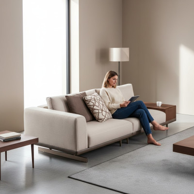 Dreisitzer Sofa 3 Sitzer Stoff Sofas Grau Modern Tisch Wohnzimmer Couch
