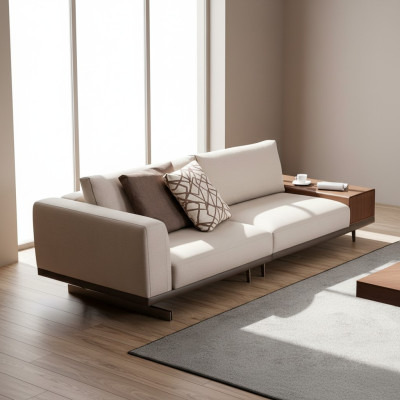 Dreisitzer Sofa 3 Sitzer Stoff Sofas Grau Modern Tisch Wohnzimmer Couch