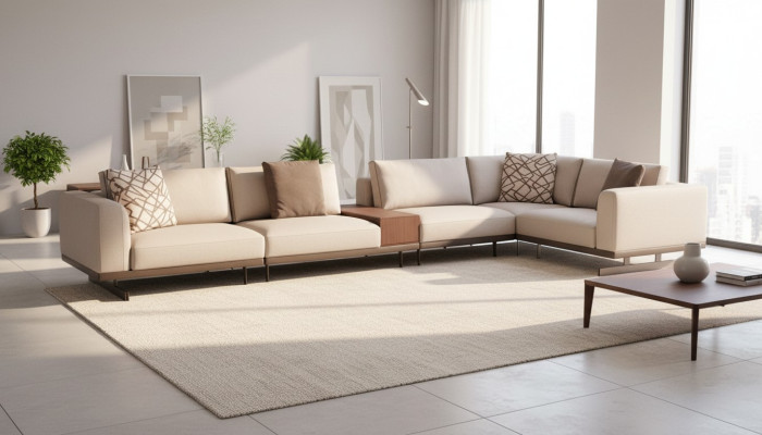Großes Ecksofa Stoffmöbel L-Form Couchen Sofas Beige Wohnzimmermöbel