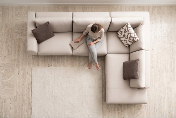 Sofa Ecksofa Stoffsofa L Form Stoff Sofas Grau Modern Tisch Wohnzimmer